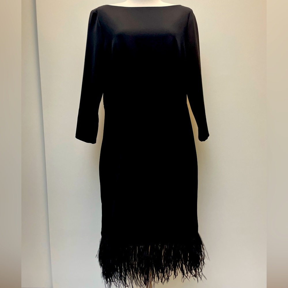 New! Ann Taylor Black Dress with Feather Trim